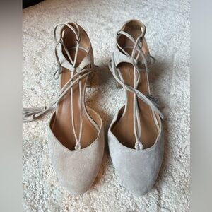 Aquazzura Cream Lace-Up Flats